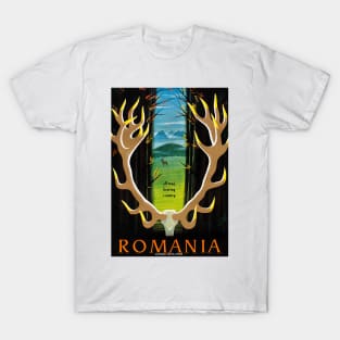 Vintage Travel Poster Romania All Time Hunting Country 1930s T-Shirt